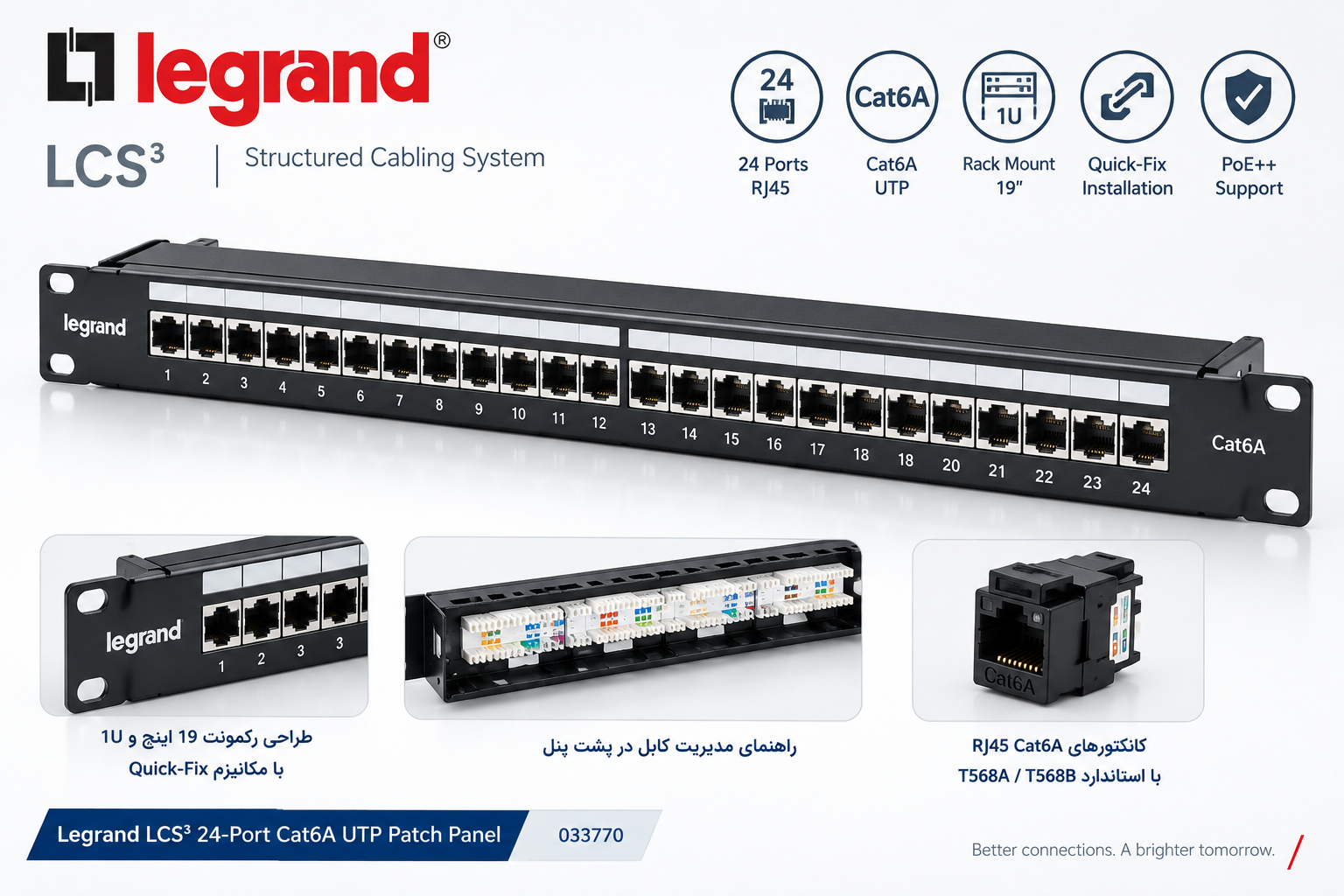 پچ پنل لگراند 24 پورت Cat6A UTP مدل 033770 - تصویر 2